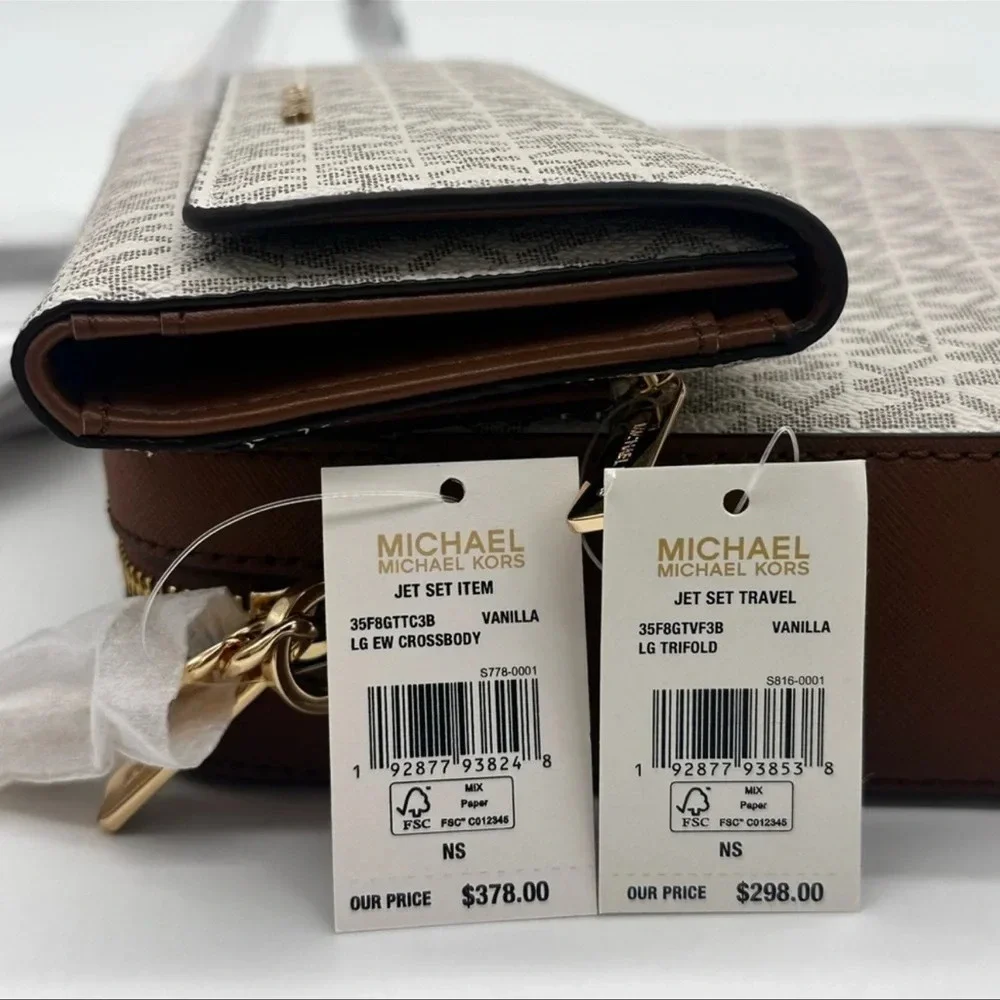 Michael Kors Large EW Crossbody Bag & Large Trifold Wallet Brown | BUNDLE DEAL